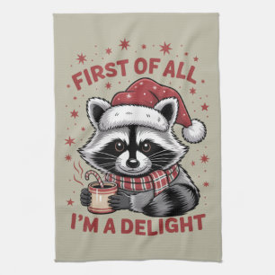Funny Raccoon zuerst bin ich ein Freude Weihnachte Geschirrtuch