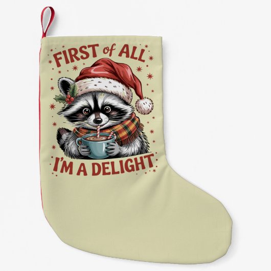 Funny Raccoon zuerst bin ich ein Freude Weihnachte Kleiner Weihnachtsstrumpf (Vorderseite)