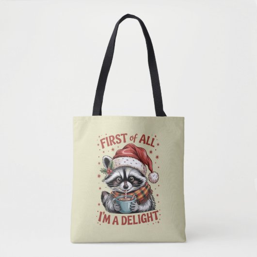 Funny Raccoon zuerst bin ich ein Freude Weihnachte Tasche (Vorderseite)