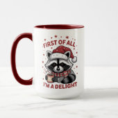 Funny Raccoon zuerst bin ich ein Freude Weihnachte Tasse (Links)