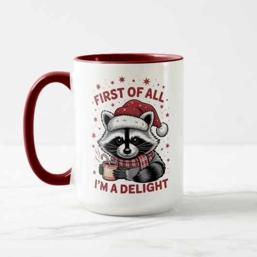 Funny Raccoon zuerst bin ich ein Freude Weihnachte Tasse (Links)
