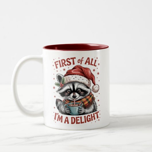 Funny Raccoon zuerst bin ich ein Freude Weihnachte Zweifarbige Tasse (Links)