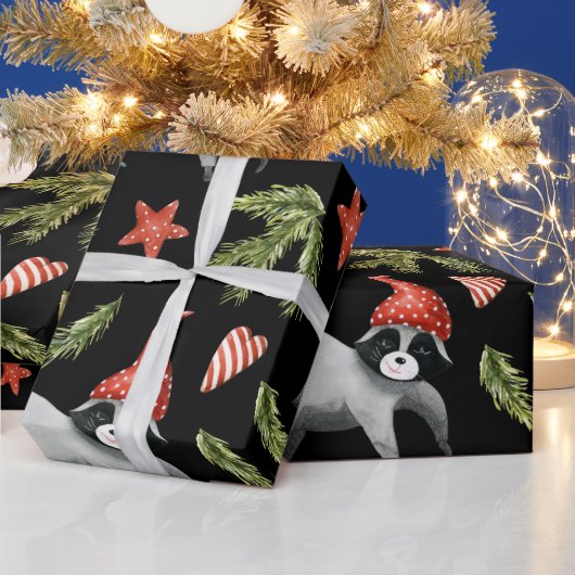 Funny Raccoons Black | Weihnachten Tree Wrapping P Geschenkpapier (Feiertage)