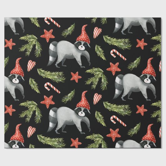 Funny Raccoons Black | Weihnachten Tree Wrapping P Geschenkpapier (Flach)