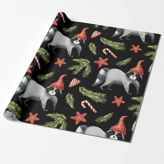Funny Raccoons Black | Weihnachten Tree Wrapping P Geschenkpapier (Ungerollt)