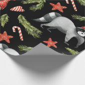 Funny Raccoons Black | Weihnachten Tree Wrapping P Geschenkpapier (Ecke)