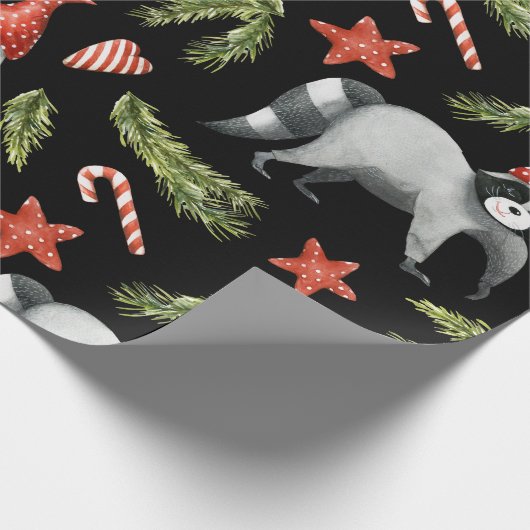 Funny Raccoons Black | Weihnachten Tree Wrapping P Geschenkpapier (Ecke)