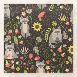 Funny Raccoons Vintag Illustration Muster Glasuntersetzer