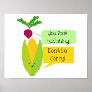 Funny Radish and Corn Vegetable Humor Poster