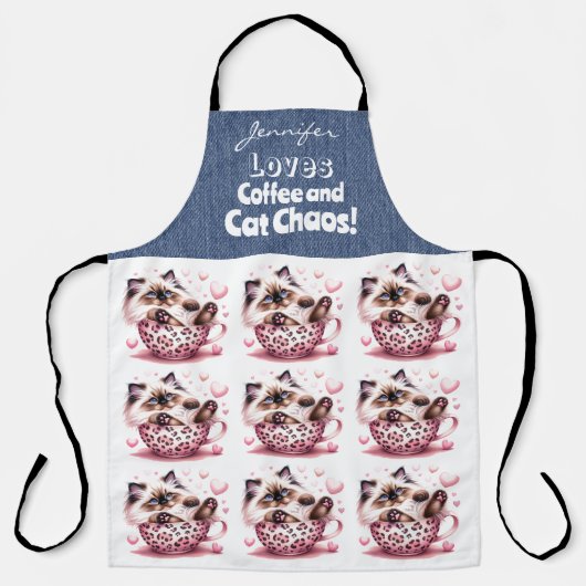 Funny Ragdoll Cat Coffee All-Over Print Schürze (Vorderseite)
