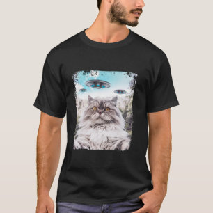 Funny Ragdoll Cat kitten Selfie mit Alien UFOs T-Shirt