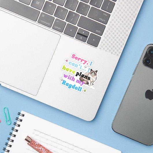 Funny Ragdoll Cat Lover, Custom Cut Vinyl Sticker (Laptop mit iPhone)