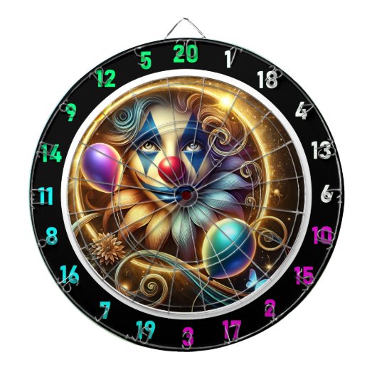 Funny Rainbow Clown Dartboard mit Balloons Dartscheibe (vorne)
