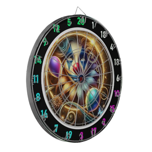 Funny Rainbow Clown Dartboard mit Balloons Dartscheibe (Vorderseite Links)