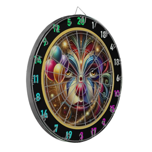 Funny Rainbow Clown Dartboard mit Balloons Dartscheibe (Vorderseite Links)