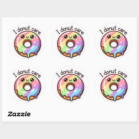 Funny Rainbow Donut "I Donut Care" Sticker (Blatt)
