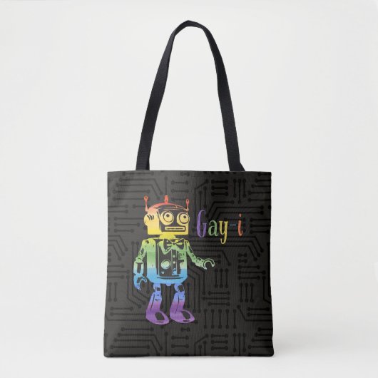 Funny Rainbow Gay Pride AI Robot Pun Joke Tasche (Vorderseite)