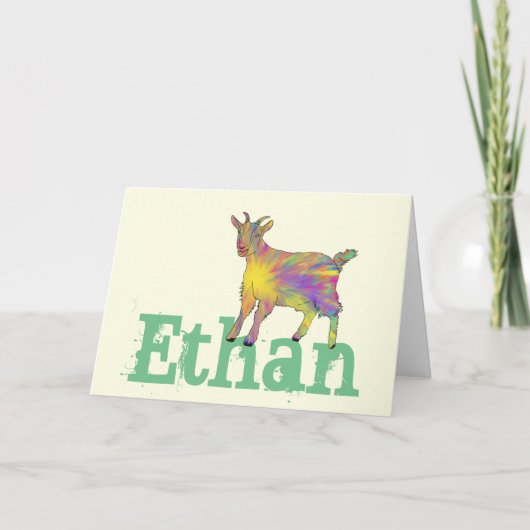 Funny Rainbow Goat Colourful Animal Art Name Ethan Karte (Vorderseite)