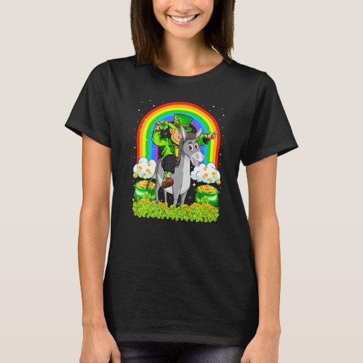 Funny Rainbow Leprechaun Riding Mule St Patrick's T-Shirt (Vorderseite)