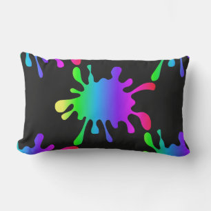 Funny Rainbow Paint Spritzers Black Lumbar Außenbe Lendenkissen