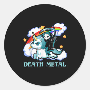 Funny Rainbow Skeleton Unicorn Death Metal Music F Runder Aufkleber