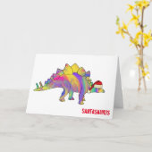 Funny Rainbow Stegosaurus Weihnachtsdinosaurier Karte (Gelbe Blume)