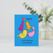 Funny Raining Katzen und Hunde Cartoon, Liebe Lond Postkarte (Stehend Vorderseite)