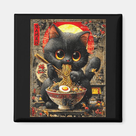 Funny Ramen Cat Noodle Lovers Anime Otaku  Magnet (Vorne)