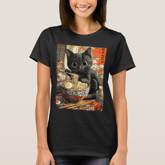 Funny Ramen Cat Noodle Lovers Anime Otaku T-Shirt (Vorderseite)