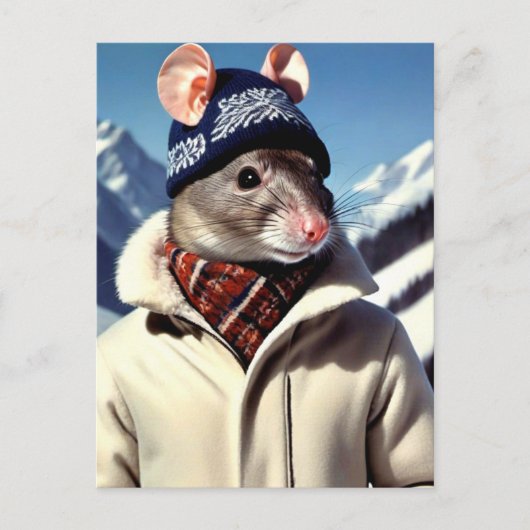 Funny Rat Modeling Ski Wear Postkarte (Vorderseite)