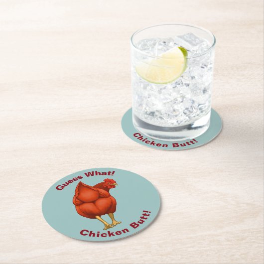 Funny Rate mal, was Hühnchen Hintern Red Hen Runder Pappuntersetzer (Vor Ort)