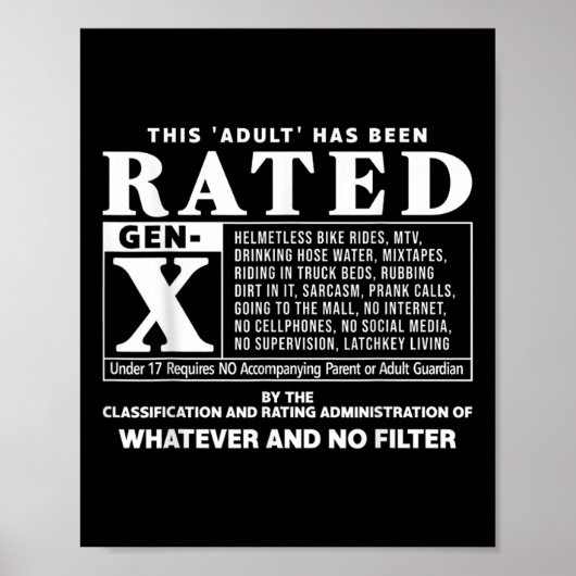 Funny Rated Gen X Generation X 80er Kid Spaß Poster (Vorne)