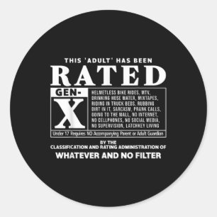 Funny Rated Gen X Generation X 80er Kid Spaß Runder Aufkleber