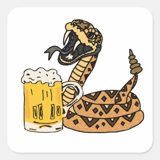 Funny Rattlesnake Drink Beer Quadratischer Aufkleber (Vorderseite)