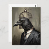 Funny Raven in einem Business-Anzug mit Käfigkopf Postkarte (Vorne/Hinten)