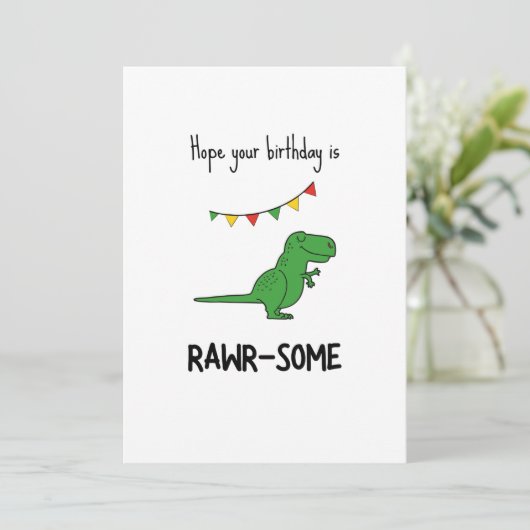 Funny Rawr-some Dinosaur Pun Birthday Card (Stehend Vorderseite)