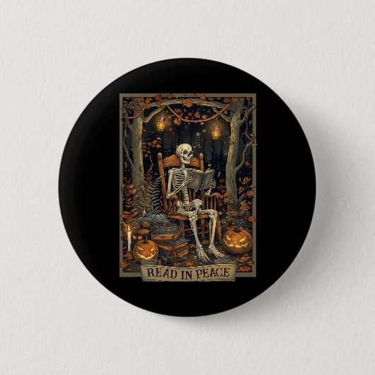Funny Read in Peace Skeleton Halloween Read Bynned Button (Vorderseite)