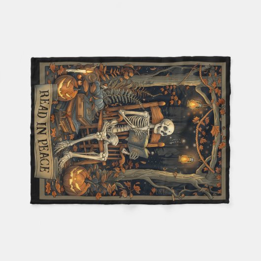 Funny Read in Peace Skeleton Halloween Read Bynned Fleecedecke (Vorderseite (Horizontal))