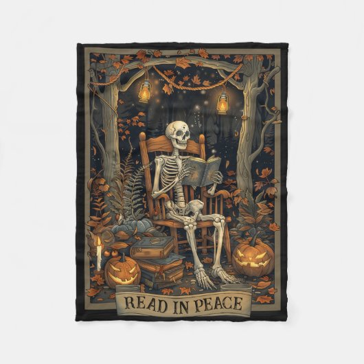 Funny Read in Peace Skeleton Halloween Read Bynned Fleecedecke (Vorderseite)