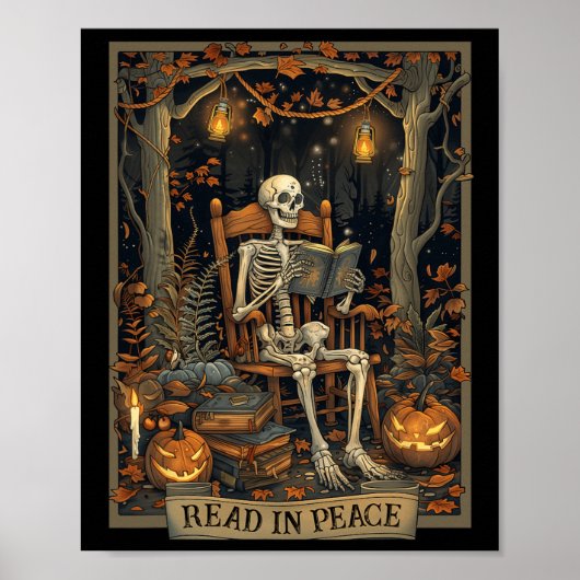 Funny Read in Peace Skeleton Halloween Read Bynned Poster (Vorne)