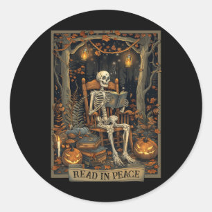 Funny Read in Peace Skeleton Halloween Read Nned B Runder Aufkleber