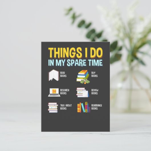 Funny Read Research Talk über Bücher spare Time Postkarte (Stehend Vorderseite)