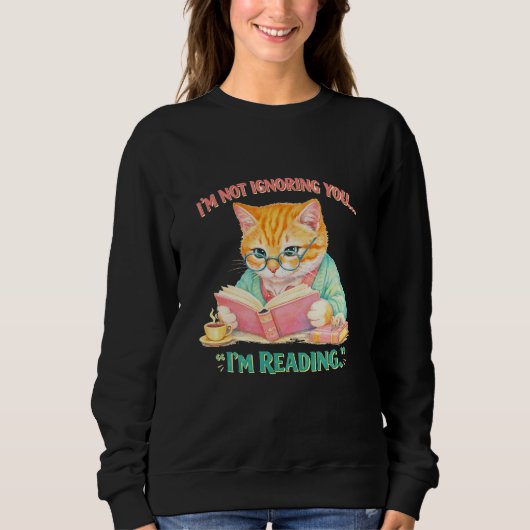 Funny Reading Cat Retro Book Lover Gift Sweatshirt (Vorderseite)