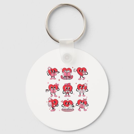 Funny Reading Heart Book Valentines Day Teacher Wo Schlüsselanhänger (Vorderseite)