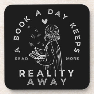 Funny Reading Quote Book a Day Behalte Realität we Getränkeuntersetzer
