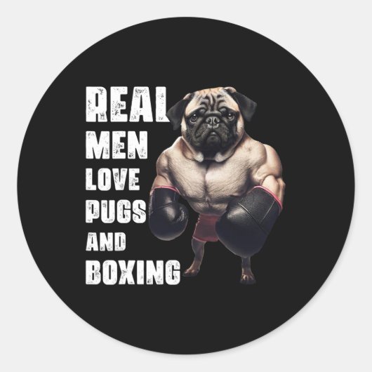Funny Real Men Liebe Mops und Boxing Fitness Gym W Runder Aufkleber (Vorderseite)