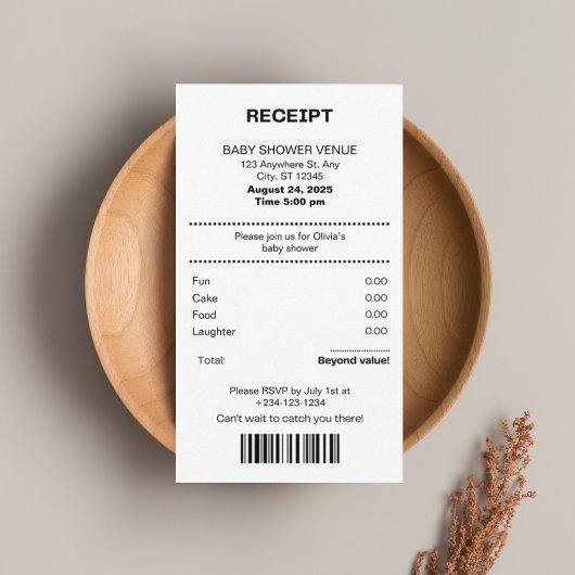 Funny, Receipt theme baby shower invitation Begleitkarte
