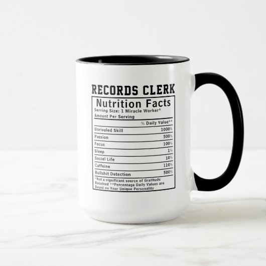 Funny Records Clerk Nutrition Facts Administrative Tasse (Rechts)