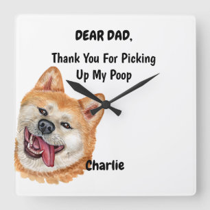 Funny Red Akita Inu Dog Vater Watercolor Cappella  Quadratische Wanduhr