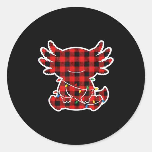 Funny Red And Black Buffalo Plaid Axolotl Christma Runder Aufkleber (Vorderseite)